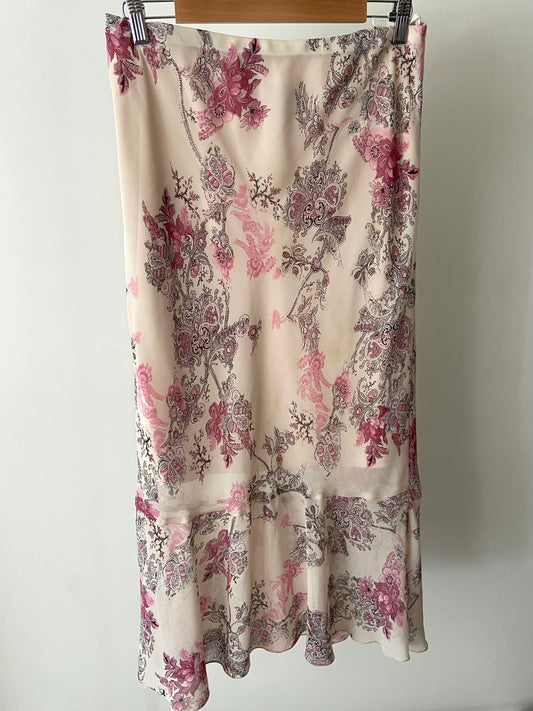 90’s Pink floral midi skirt