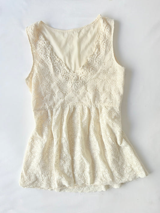 00’s Boho crochet cream top | Size 10