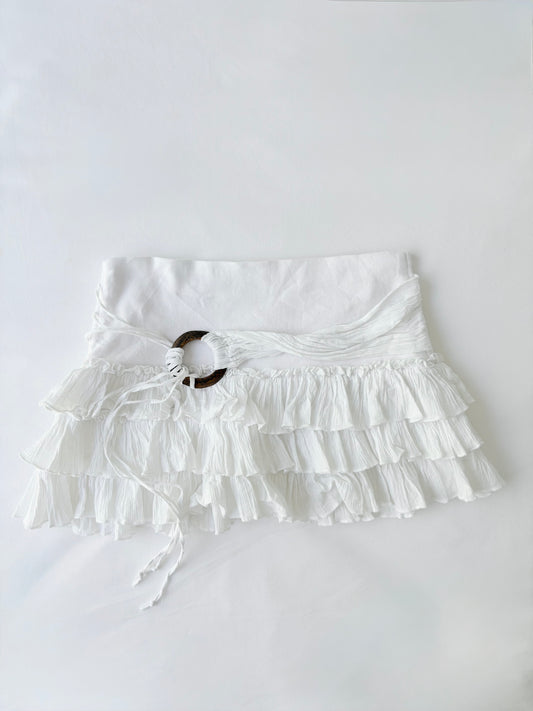 00’s White ruffle mini skirt | Size 8-10