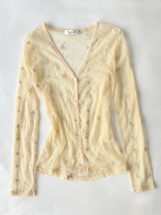 00’s Michel Klein Paris embroidered top | Size 8