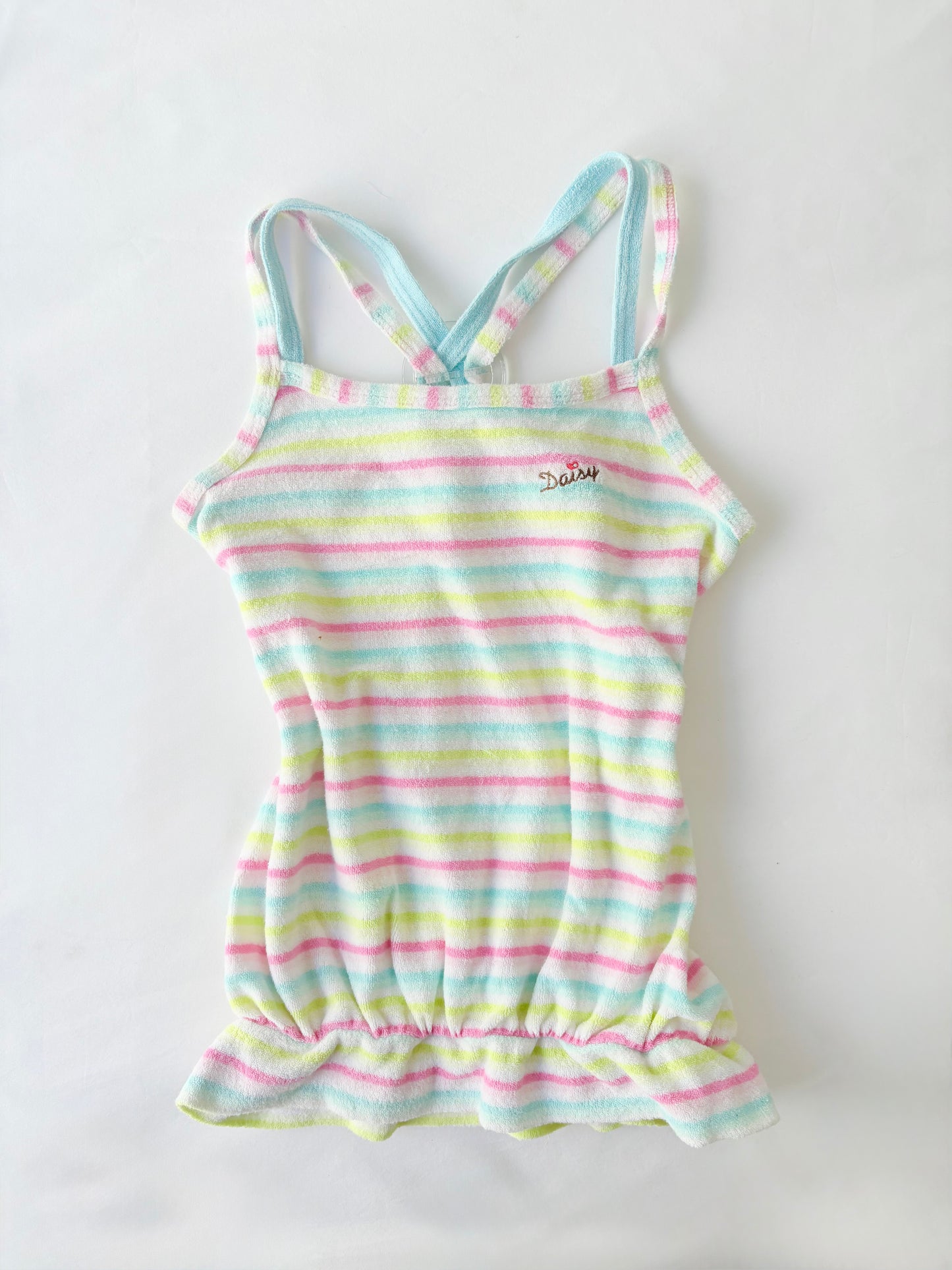 00’s Daisy towelling striped tank | Size 8-10