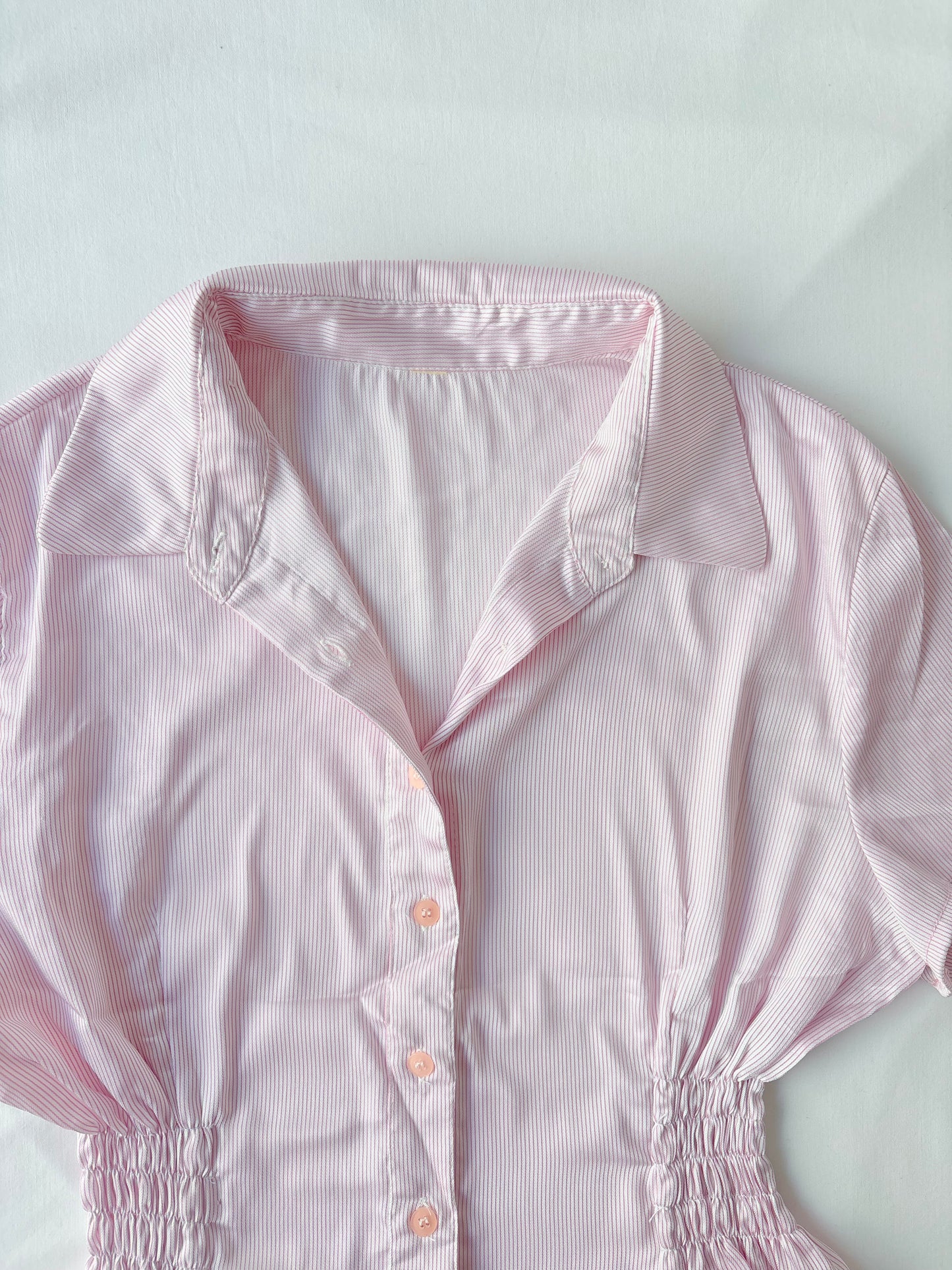 00’s Pink pinstripe cinched shirt | Size 14-16