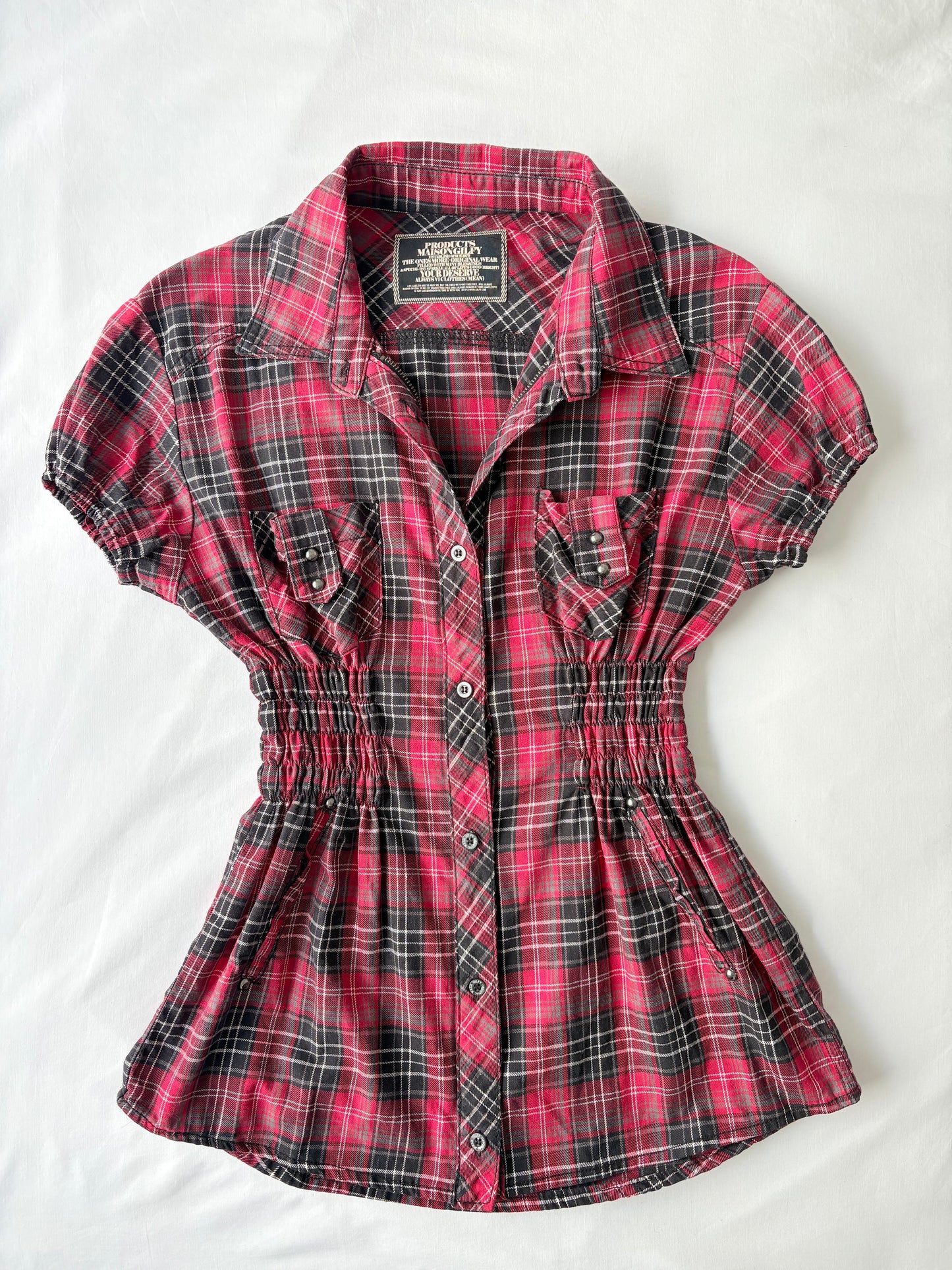 00’s Red plaid cinched shirt | Size 12