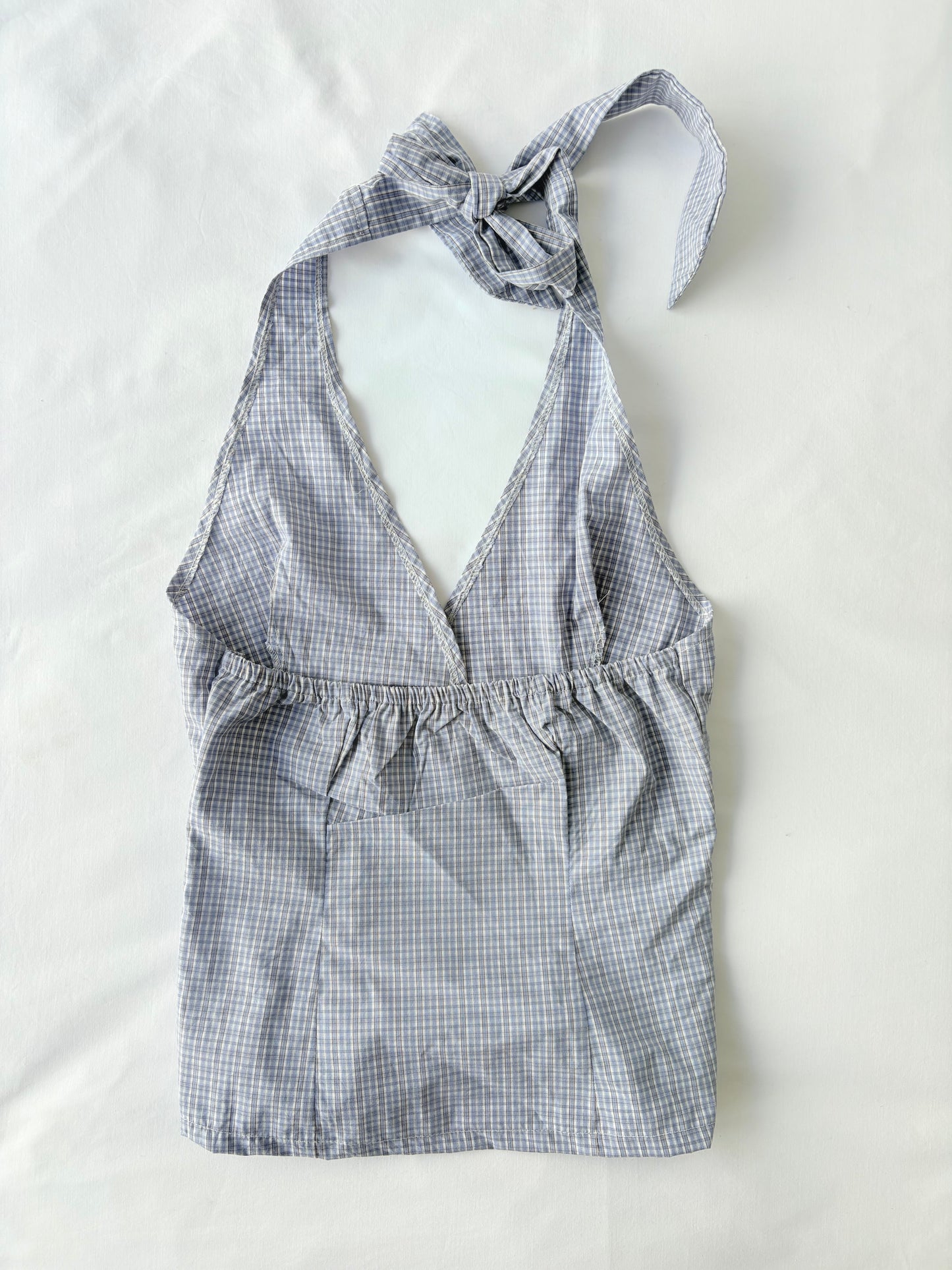 00’s Powder blue plaid halter top | Size 8-10