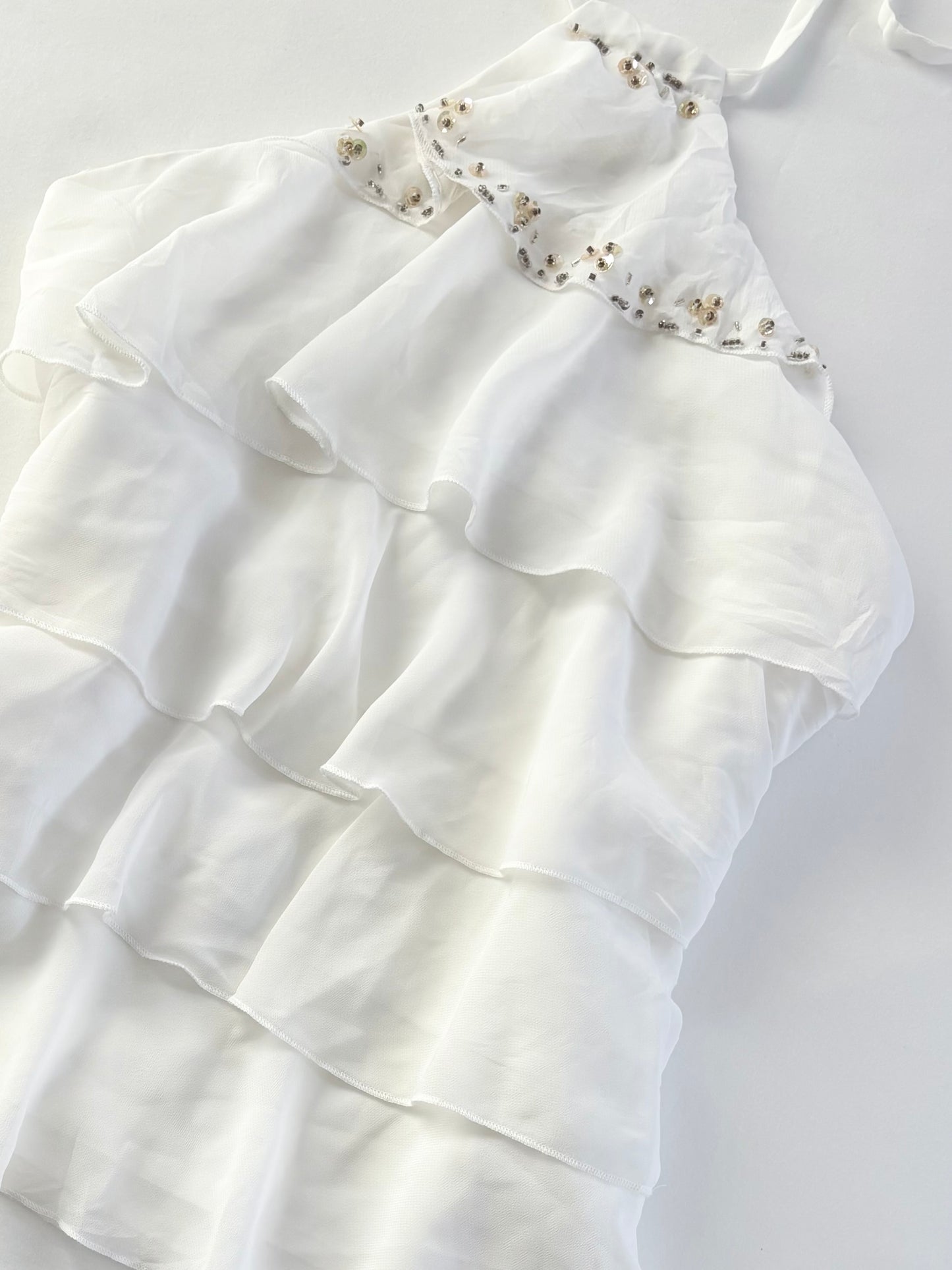 00’s Beaded ruffle halter top | Size 6-8